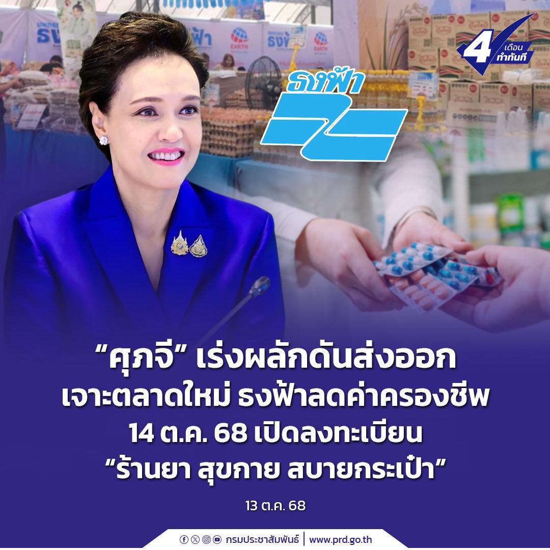 &ldquo;ศุภจี&rdquo; เร่งผลักดันส่งออก เจาะตลาดใหม่ ธงฟ้าลดค่าครองชีพ 14 ต.ค. 68 เปิดลงทะเบียน &ldquo;ร้านยา สุขกาย สบายกระเป๋า&rdquo;